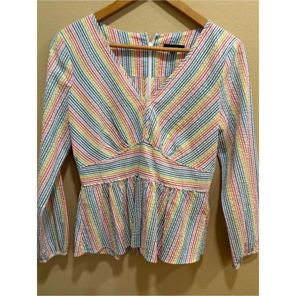 NWT J. Crew Cotton Striped Pastel Peplum Top - Multicolor Rainbow 2